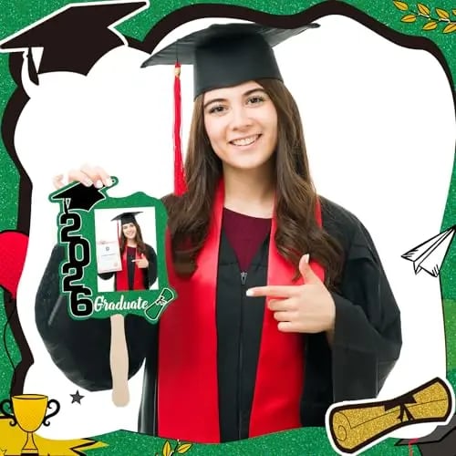 🎓Dimissionsvifte-sæt til årgang 2026 (24-pak) — Dobbeltsidede fotorekvisitter med håndtag