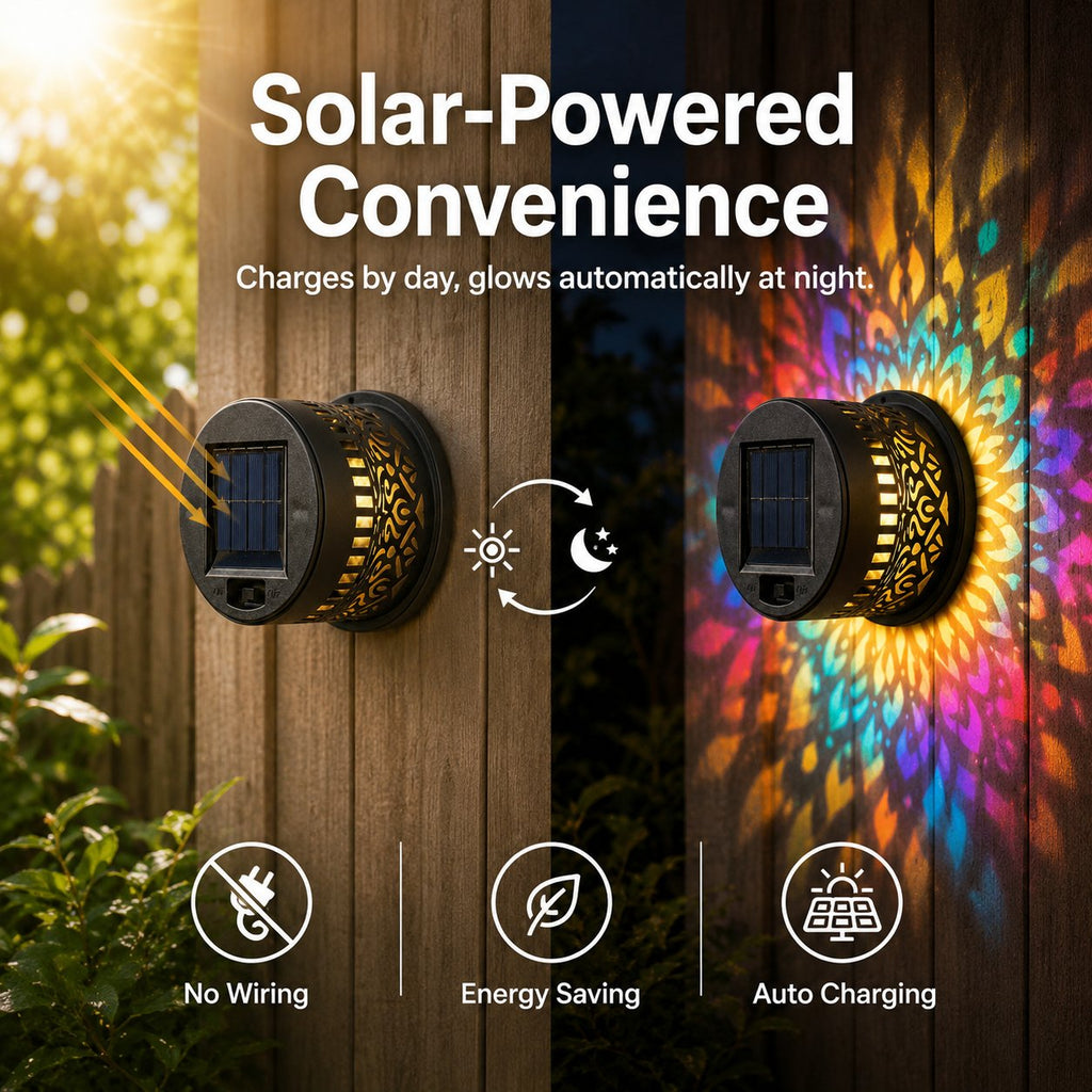 Solar Mandala Væglampe Udendørs Havehegnsprojektor Lampe Terrasse Stemningsdekoration