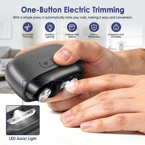 3-i-1 elektrisk nagelklippare och polerare – automatisk nageltrimmer med LED-ljus, säker nagelslip för vuxna och barn