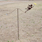 Rustic Metal Girl Balance Garden Stake – Kinetic Wind Balancer with Umbrella, Vintage Outdoor Yard Art