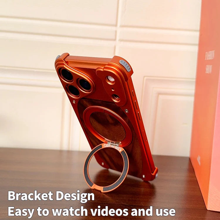 Premium magnetisk telefoncover i træ og aluminium med stander