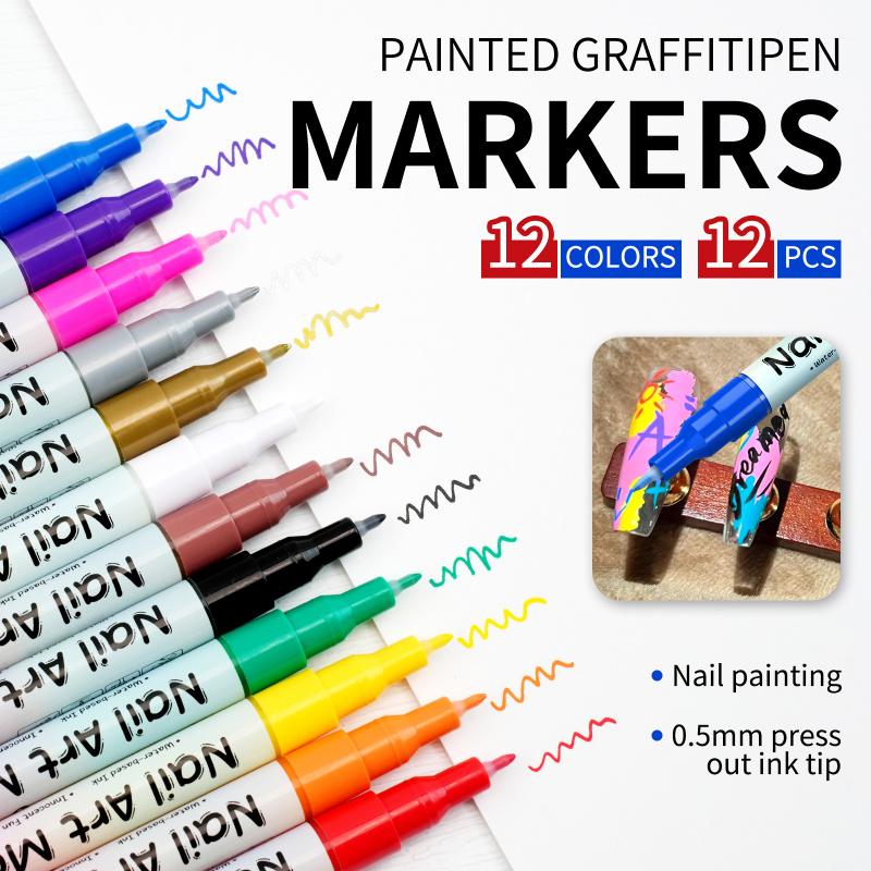 Neglekunst Marker Sæt (12/24 Farver) – Vandfaste DIY Neglepenne med Præcisionsspidser til Nemt Negledesign