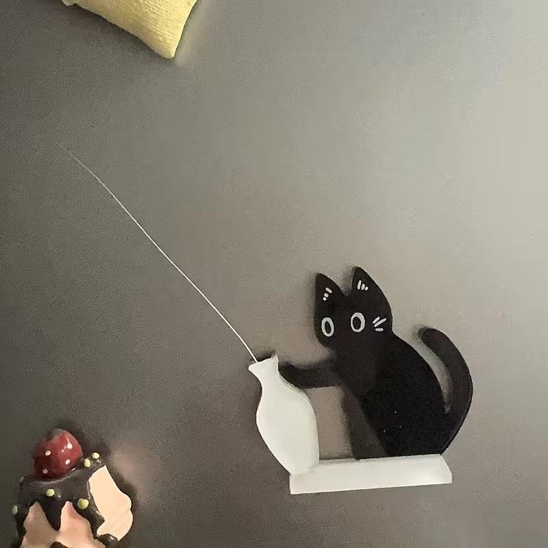 Sød sort kat køleskabsmagnet vase – Knurhårs-mindeting & Mini blomsterholder dekoration