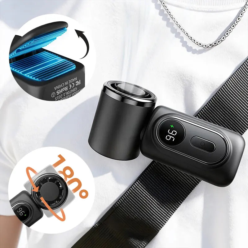 Miniklämfläkt – 3-i-1 Bärbar Uppladdningsbar Fläkt med 3000 mAh Batteri, 5 Hastigheter & 180° Justerbart Luftflöde