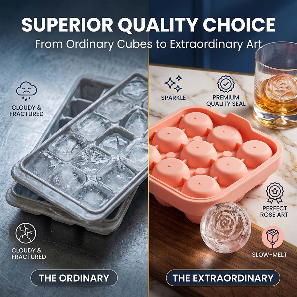 Iskubsform Ros – Silikonform med 9 hål för whiskey och kalla drycker