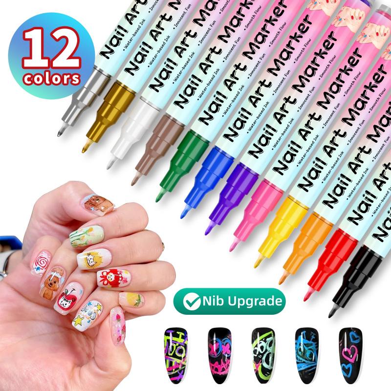 Neglekunst Marker Sæt (12/24 Farver) – Vandfaste DIY Neglepenne med Præcisionsspidser til Nemt Negledesign