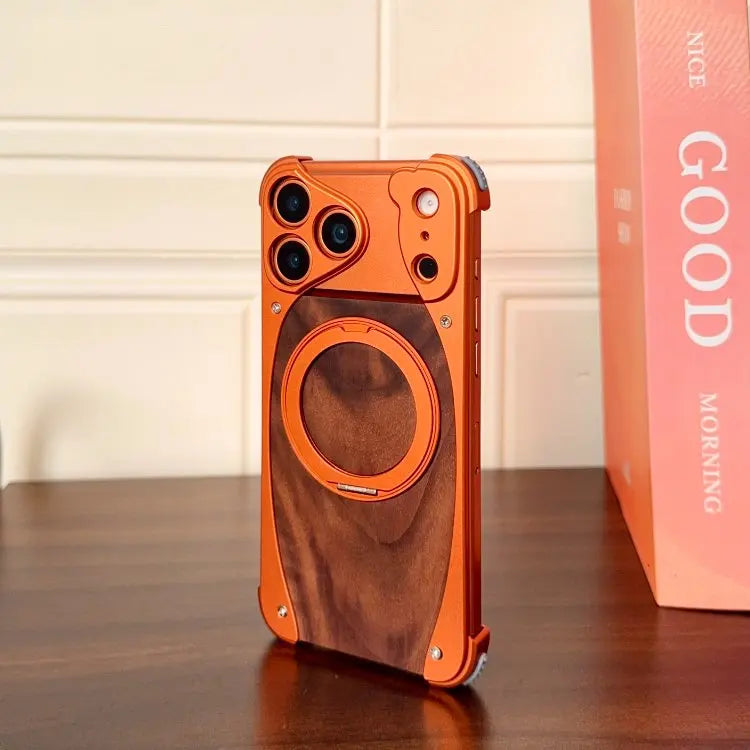 Premium magnetisk telefoncover i træ og aluminium med stander