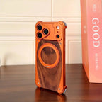Premium magnetisk telefoncover i træ og aluminium med stander