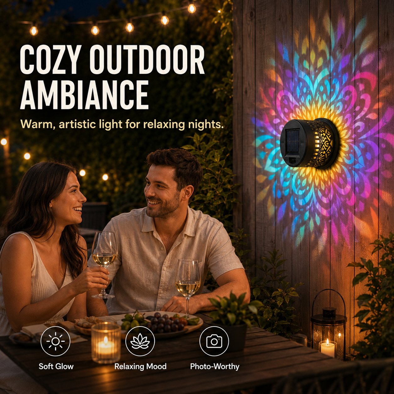 Solar Mandala Væglampe Udendørs Havehegnsprojektor Lampe Terrasse Stemningsdekoration