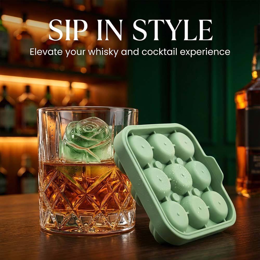 Iskubsform Ros – Silikonform med 9 hål för whiskey och kalla drycker