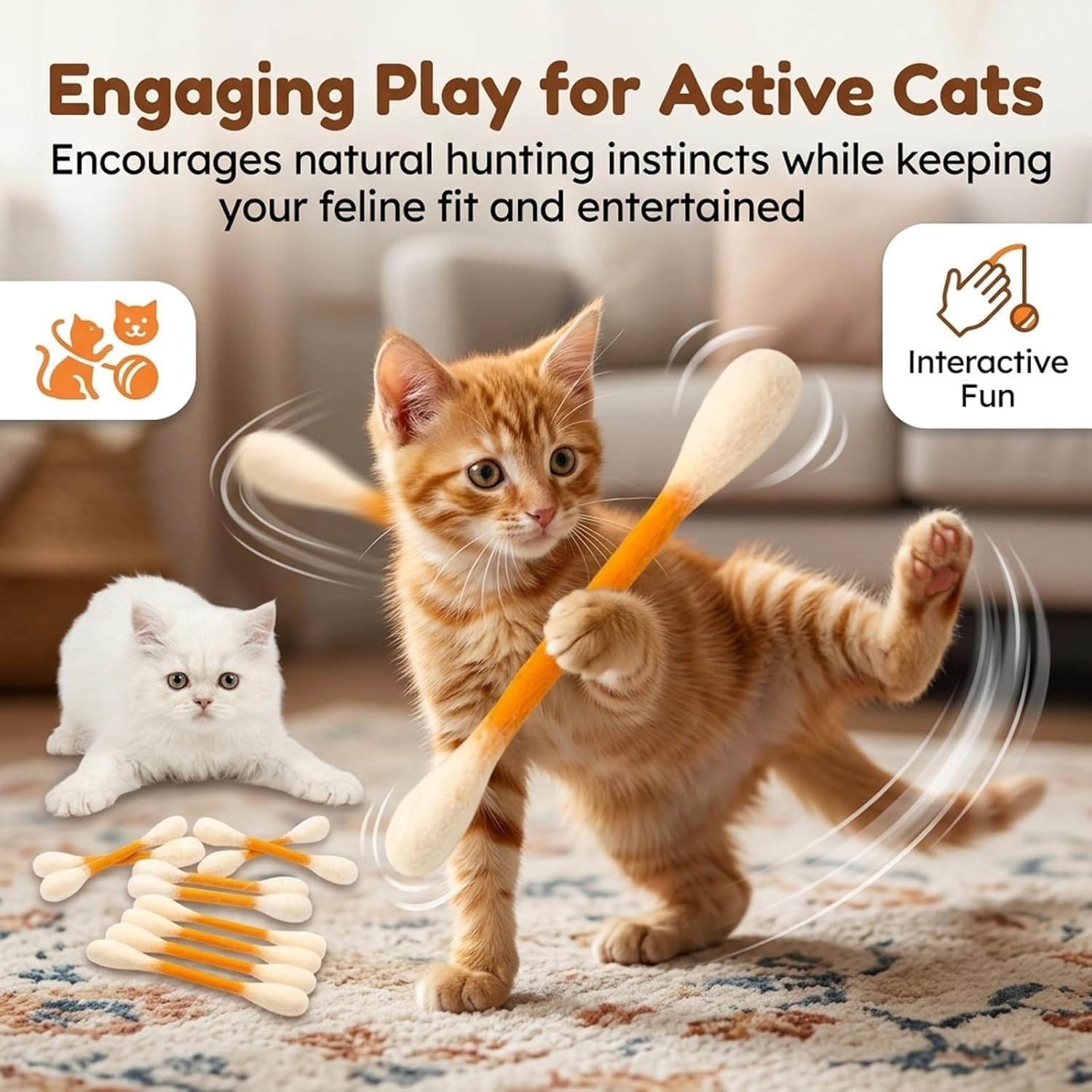 ❤️Til glade, sunde og aktive indekatte🐱Swabs Kattelegetøj med Katteurt