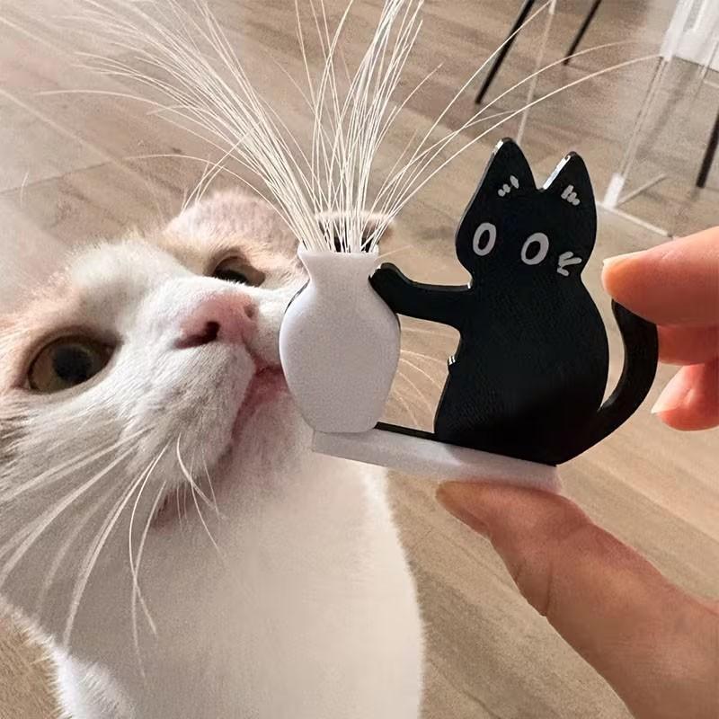 Sød sort kat køleskabsmagnet vase – Knurhårs-mindeting & Mini blomsterholder dekoration