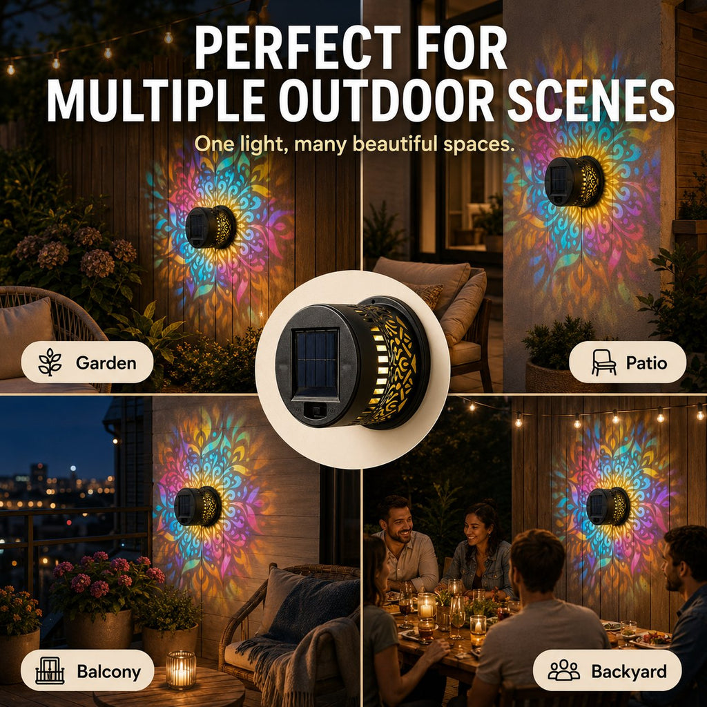 Solar Mandala Væglampe Udendørs Havehegnsprojektor Lampe Terrasse Stemningsdekoration