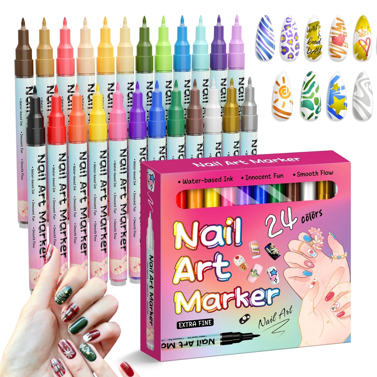 Neglekunst Marker Sæt (12/24 Farver) – Vandfaste DIY Neglepenne med Præcisionsspidser til Nemt Negledesign