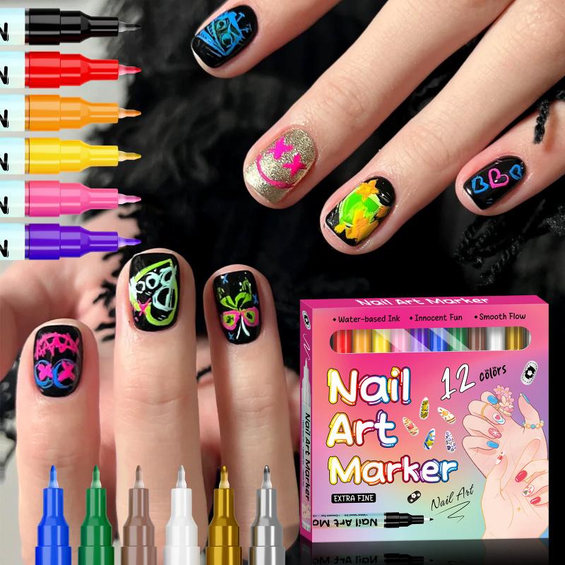 Neglekunst Marker Sæt (12/24 Farver) – Vandfaste DIY Neglepenne med Præcisionsspidser til Nemt Negledesign