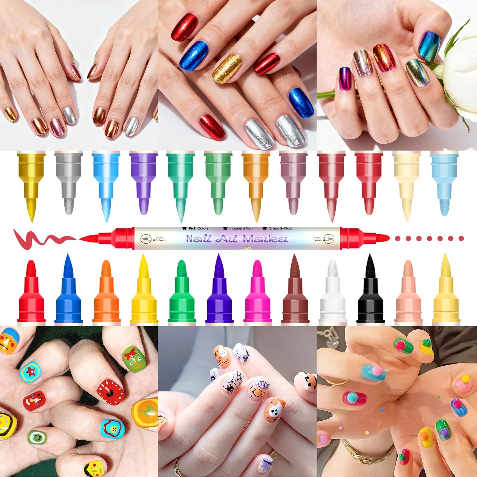 Neglekunst Marker Sæt (12/24 Farver) – Vandfaste DIY Neglepenne med Præcisionsspidser til Nemt Negledesign