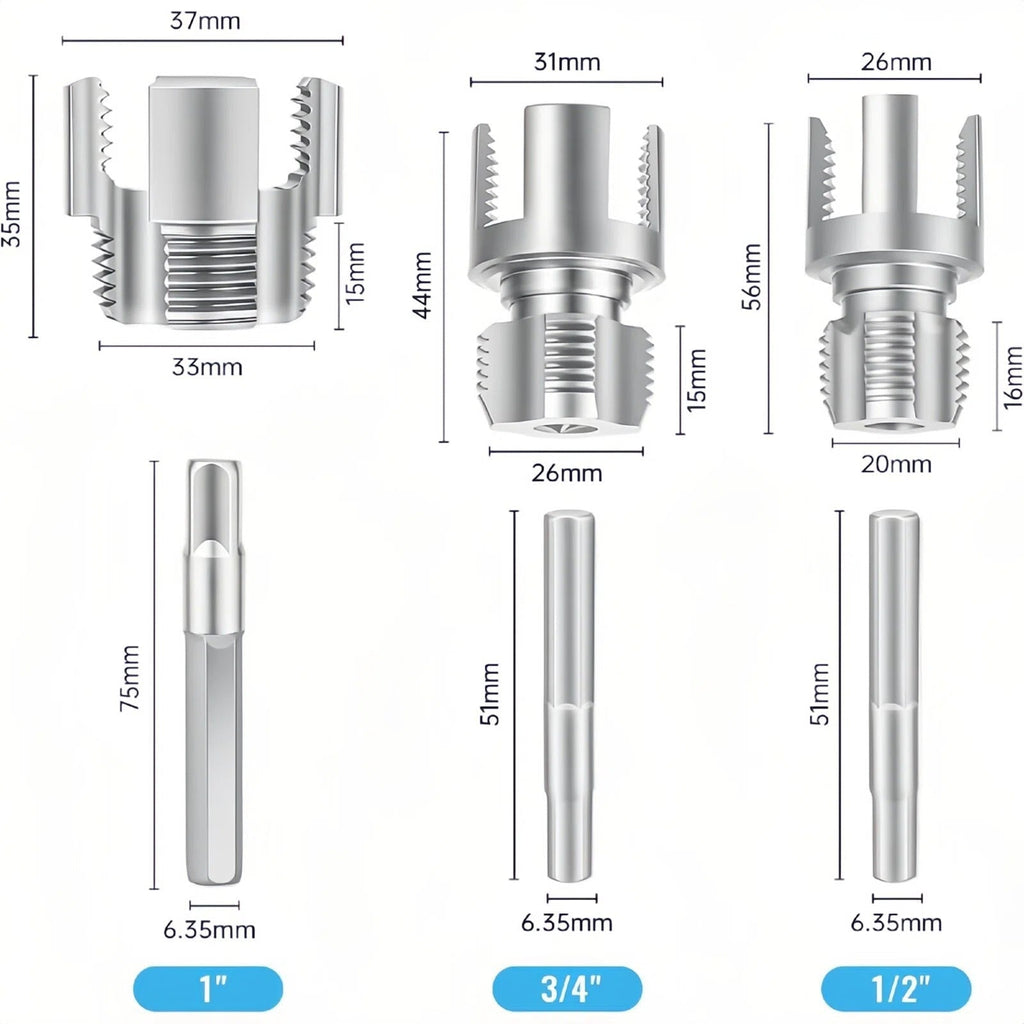 3-delars gängsats för PVC-rör, kraftig (1/2″, 3/4″, 1″ hane/hona) – för PVC-, PPR- och MPP-rör