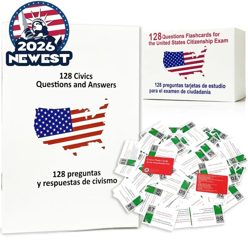Flashkort til amerikansk statsborgerskab 2026: Studieguide: Amerikansk statsborgerskab (spansk og engelsk)