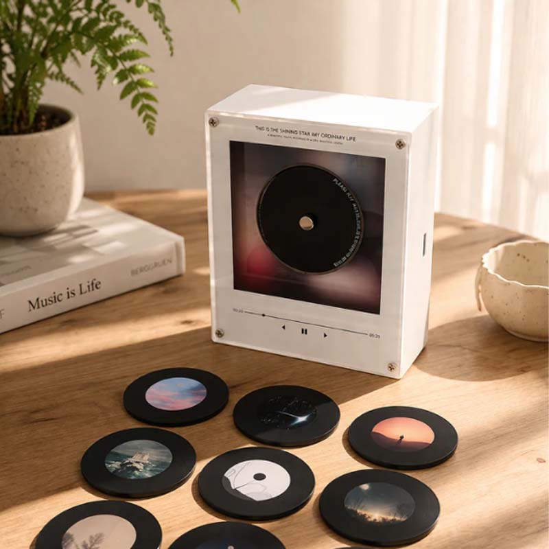 Magnetisk NFC Musikafspiller Natlampe – Smart Mini Vinylafspiller i Akryl med Automatisk Afspilning, Blød Belysning og Tilpassede Sange