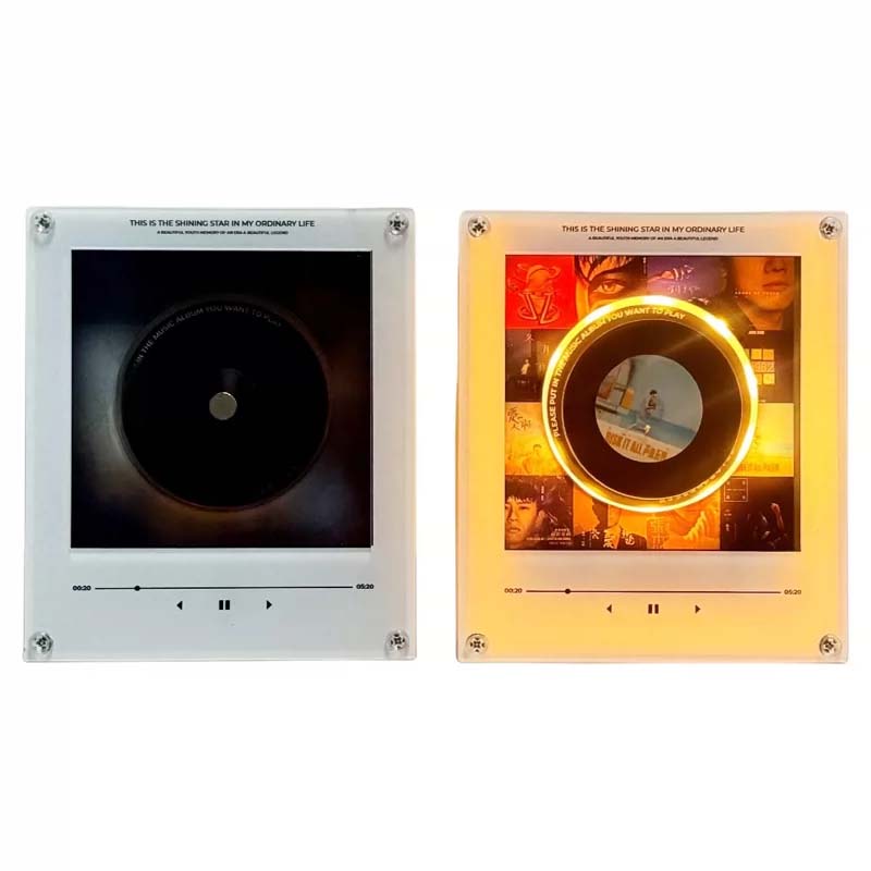 Magnetisk NFC Musikafspiller Natlampe – Smart Mini Vinylafspiller i Akryl med Automatisk Afspilning, Blød Belysning og Tilpassede Sange