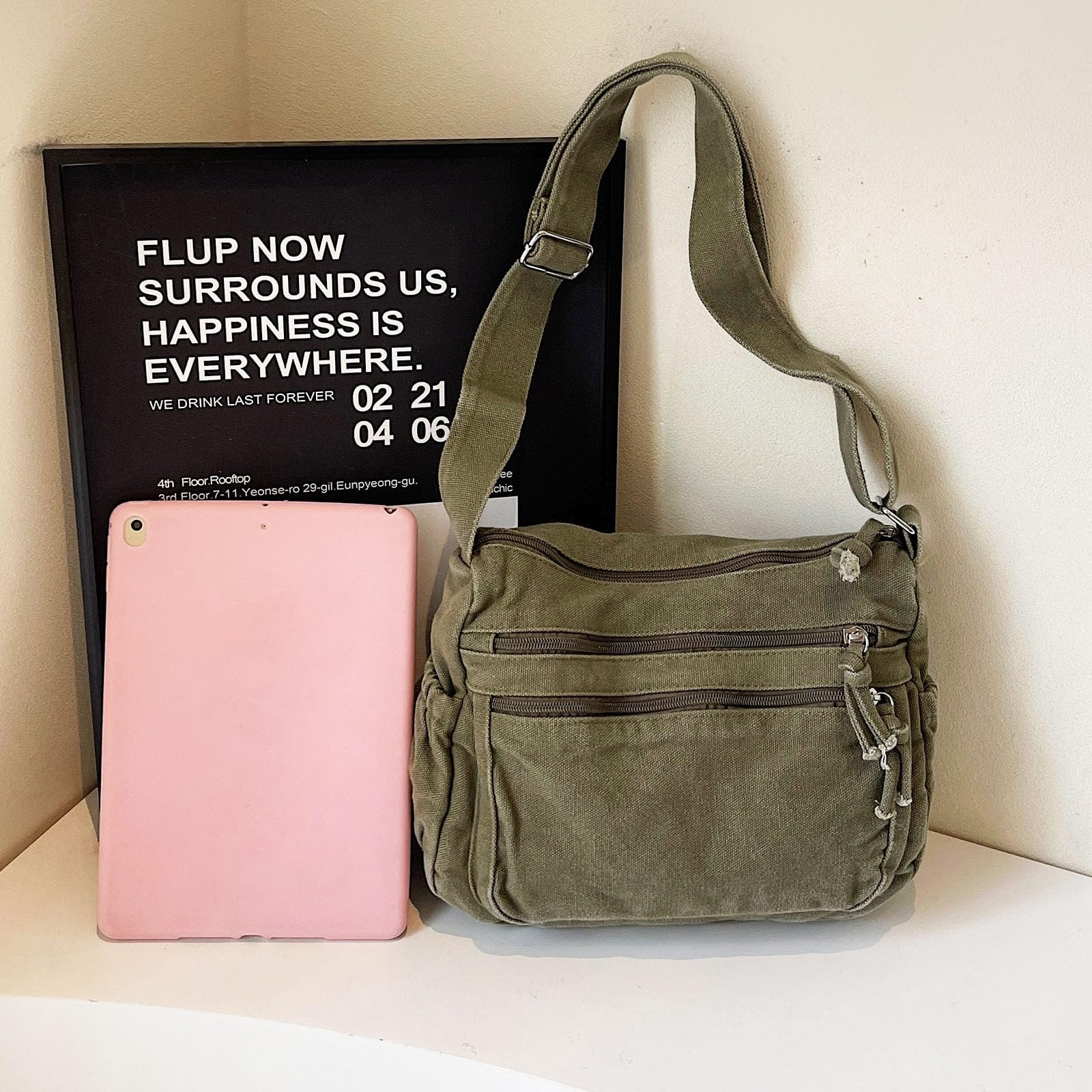Lærreds Crossbody Taske med Flere Lommer til Hverdagsbrug