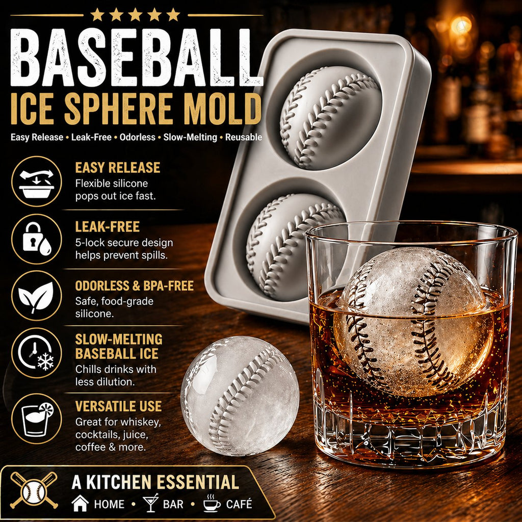 Baseball-isterningform – Langsomtsmeltende silikonekugleform til whisky, cocktails og mere ⚾🧊