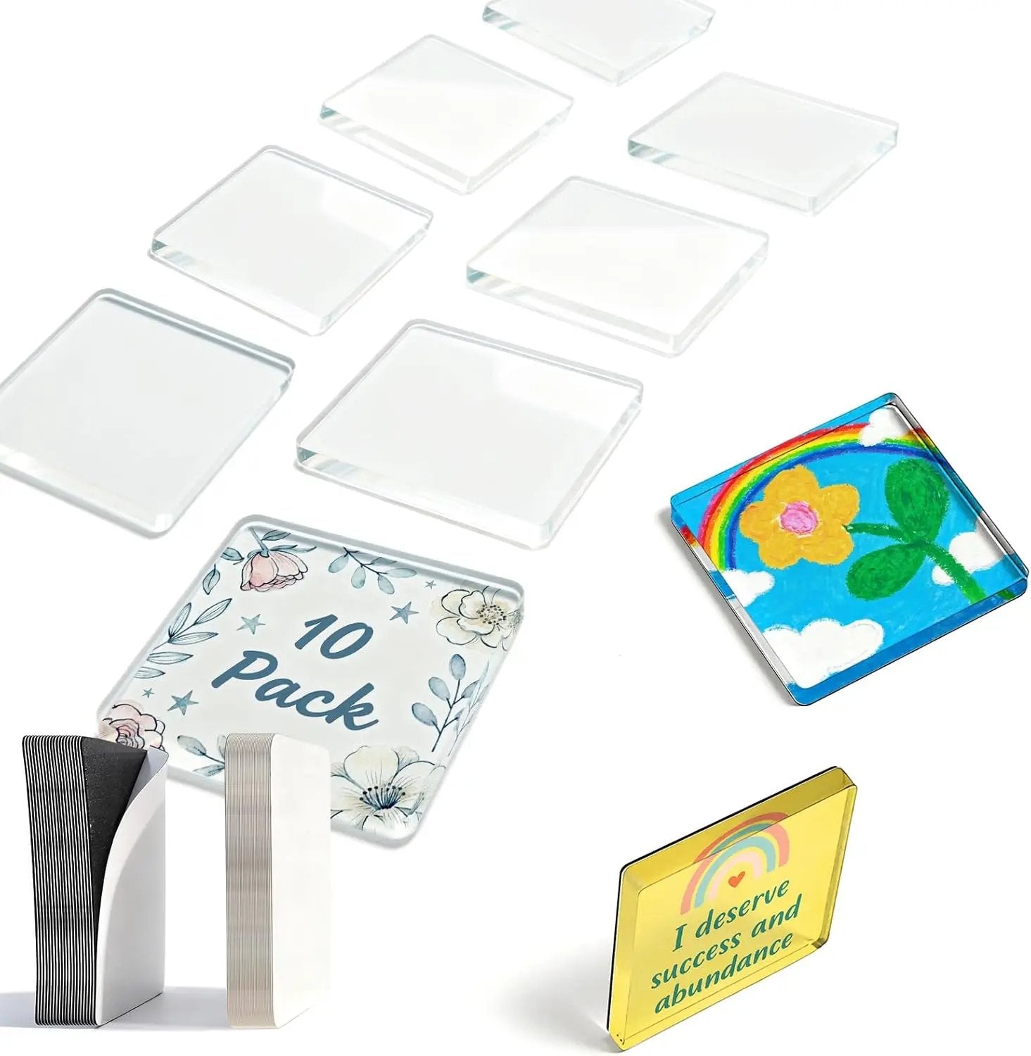 ✂🎞10-pack 5x5 cm genomskinliga DIY kylskåpsmagneter i akryl med självhäftande baksida – fyrkantiga magnetiska fotoramar💕
