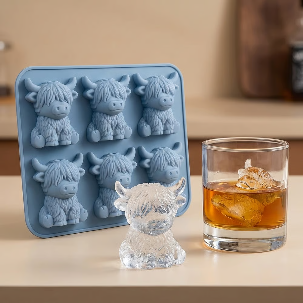 🐮 Isform mini Highland-ko – Söta 3D-isar till drinkar, fester & presenter