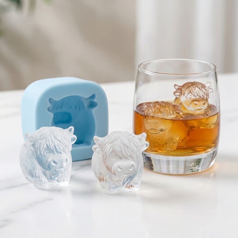 🐮 Isform mini Highland-ko – Söta 3D-isar till drinkar, fester & presenter