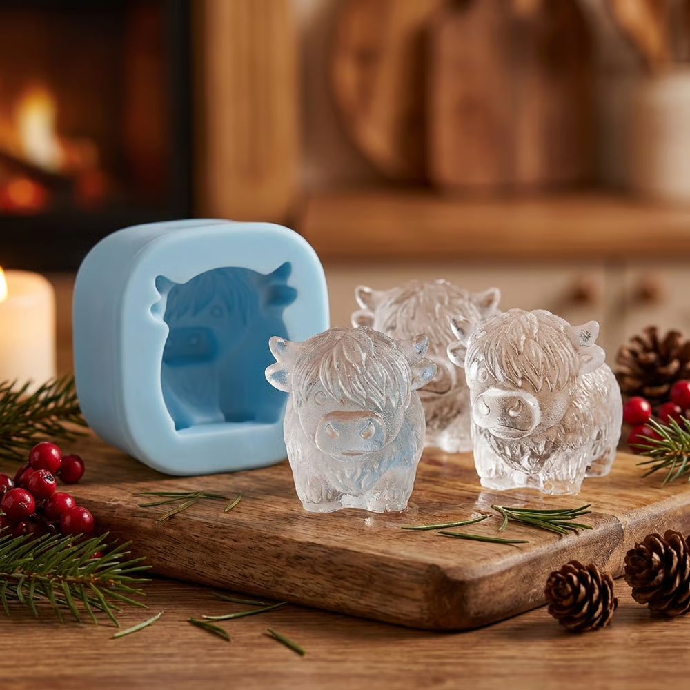 🐮 Isform mini Highland-ko – Söta 3D-isar till drinkar, fester & presenter