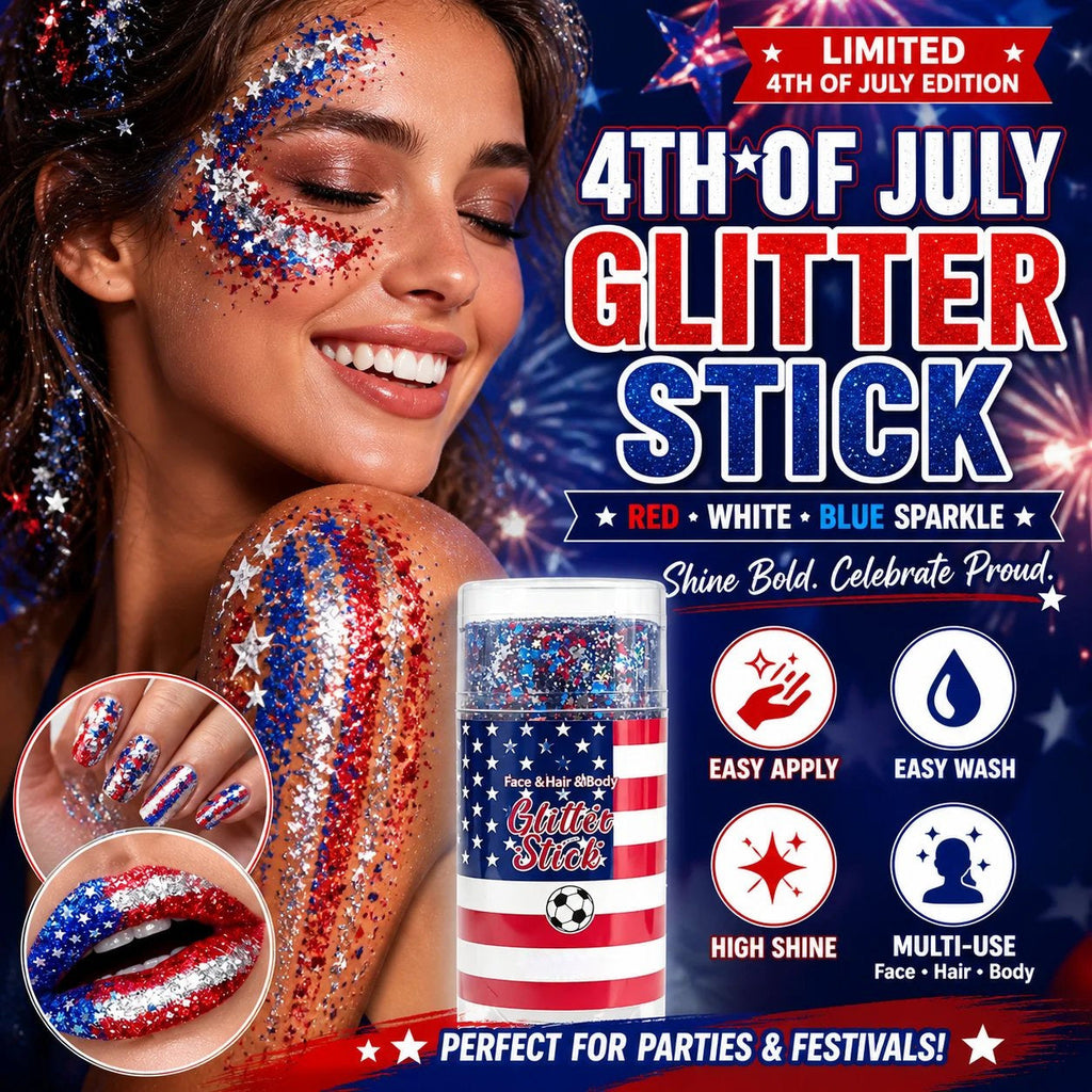 🦅🔔4th of July Glitter Stick🎇 Red, White & Blue Body & Hair Sparkle