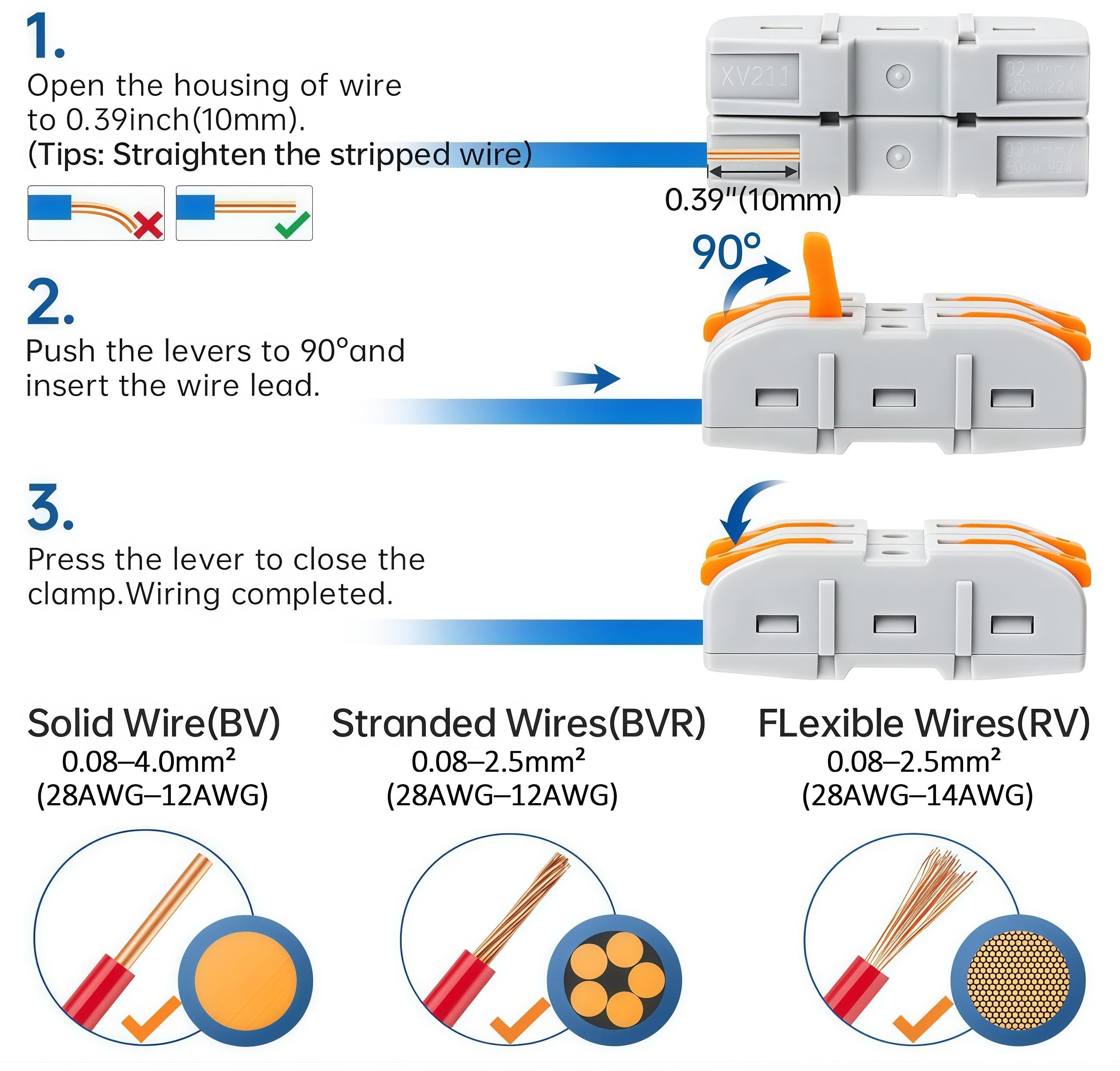 Universella snabbkopplingsdon för elkablar (24-12 AWG) Sortiment (50/100 st) + kabelavskalare