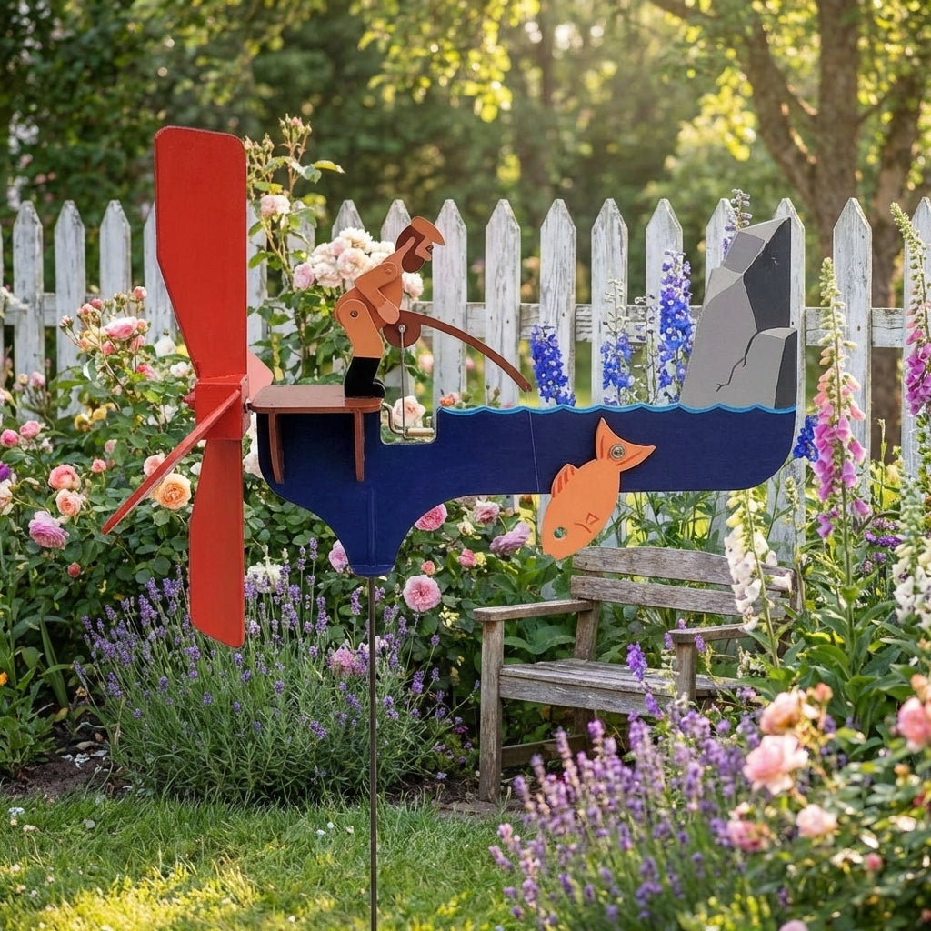 🎣 Fiskare Vindsnurra Trädgårdsdekor