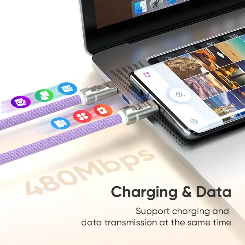 240W USB-C Opladerkabel med Nøglesnor – 2-i-1 Telefonstrop og Hurtigoplader