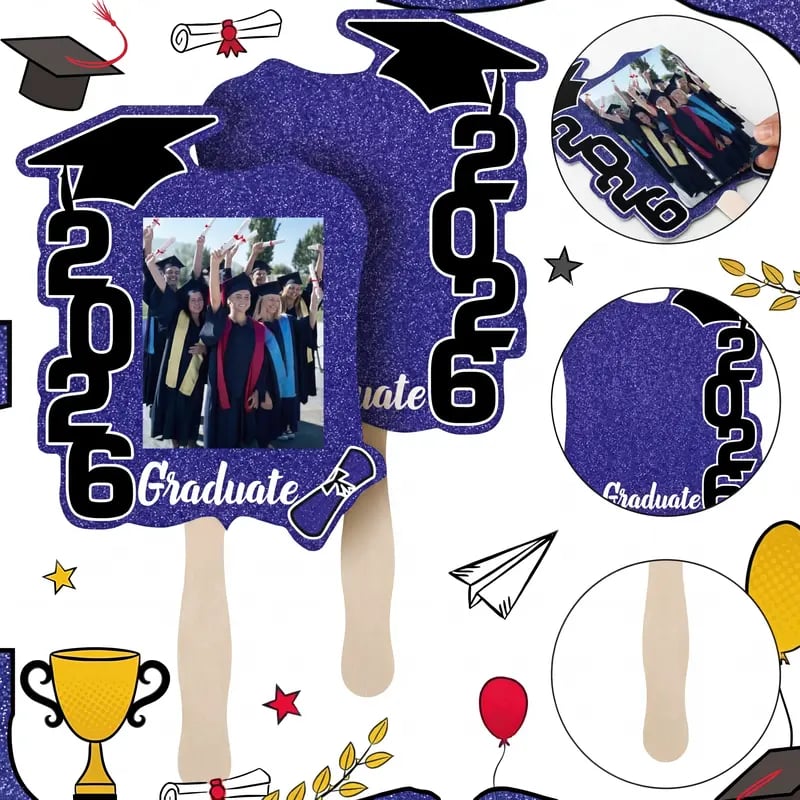 🎓Dimissionsvifte-sæt til årgang 2026 (24-pak) — Dobbeltsidede fotorekvisitter med håndtag