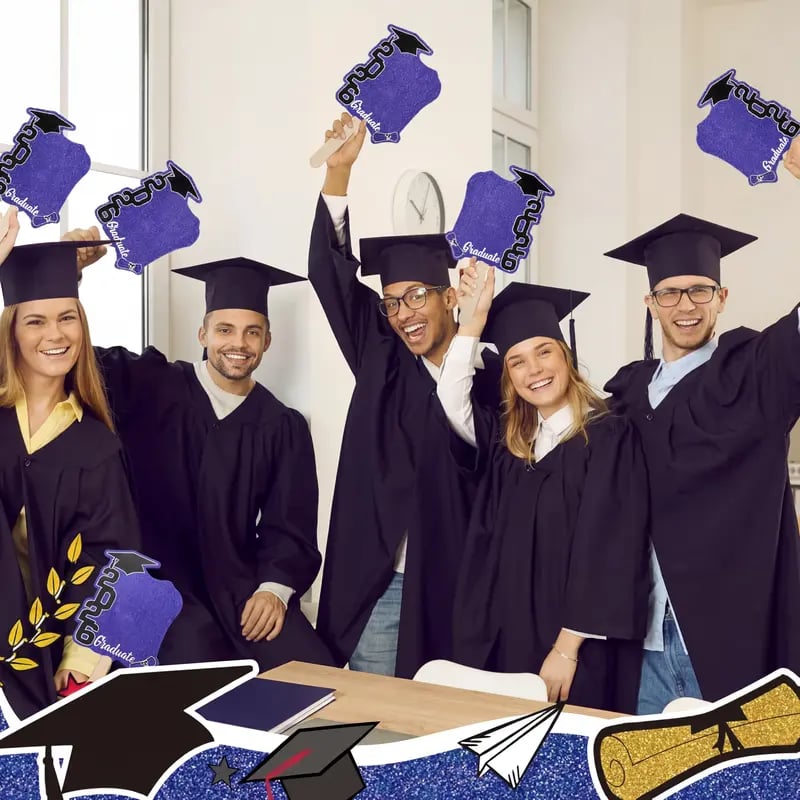 🎓Dimissionsvifte-sæt til årgang 2026 (24-pak) — Dobbeltsidede fotorekvisitter med håndtag