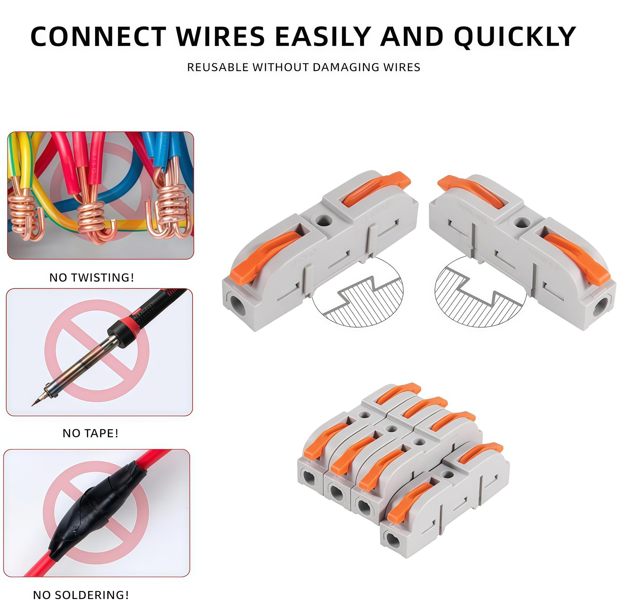 Universella snabbkopplingsdon för elkablar (24-12 AWG) Sortiment (50/100 st) + kabelavskalare
