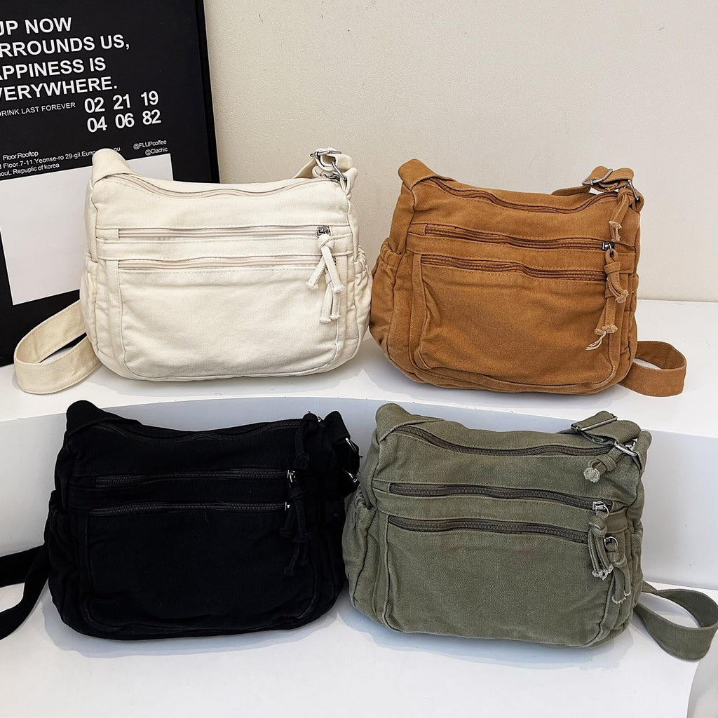 Lærreds Crossbody Taske med Flere Lommer til Hverdagsbrug