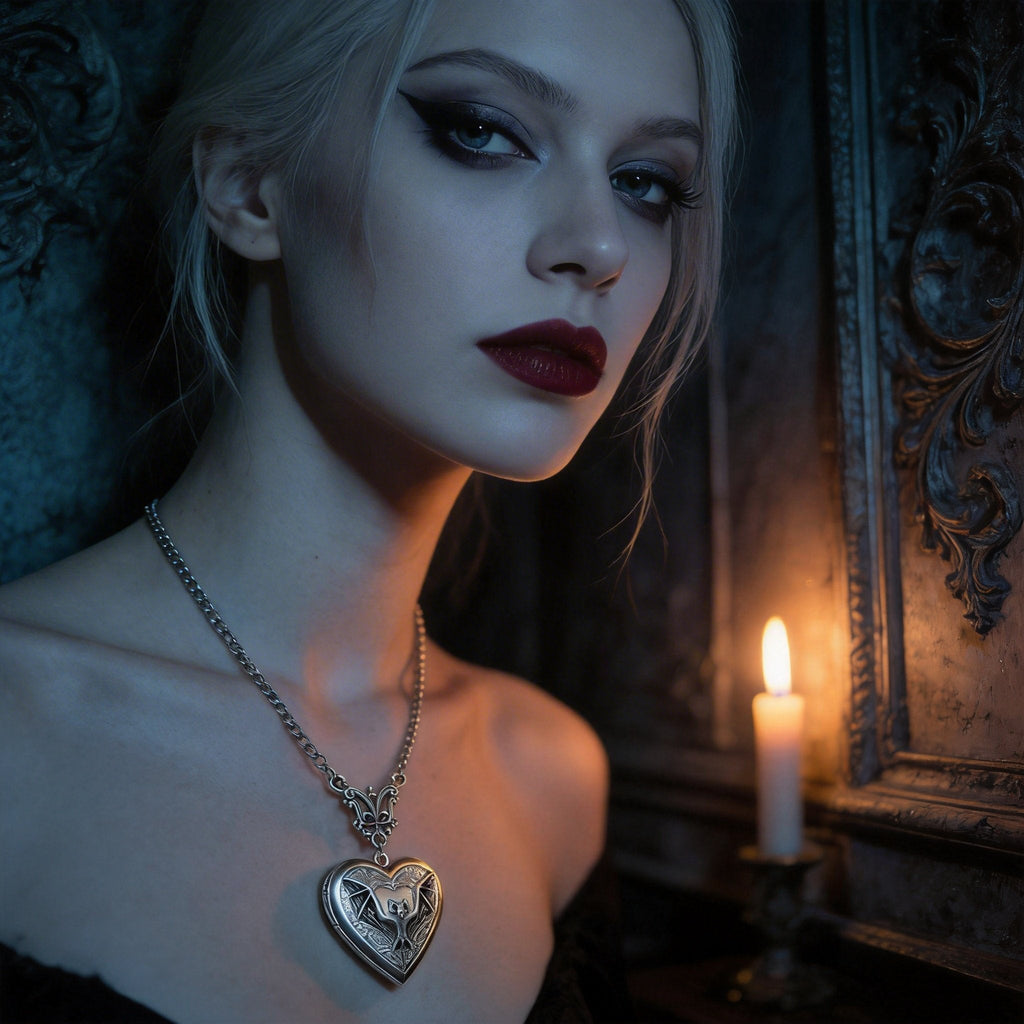 Gothic Bat Heart Locket – Vintage Necklace for Witchy Girls