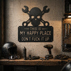 💀🔧"This Is My Happy Place" metalskilt til væg