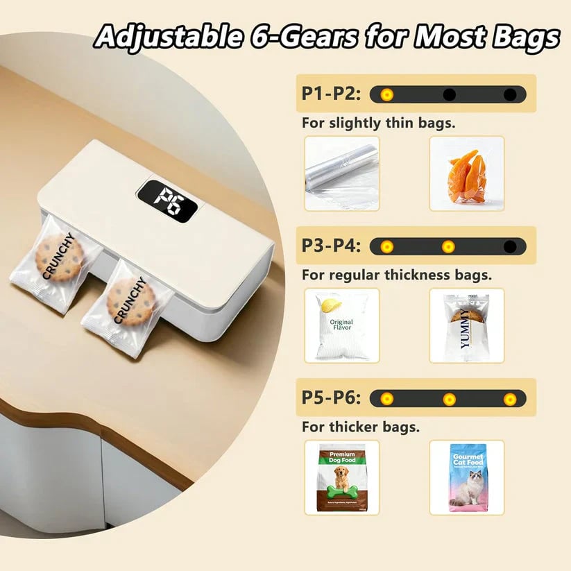 🔒Mini Sealer Machine – Rechargeable Portable Sealing and Cutting Tool with LED Battery Display