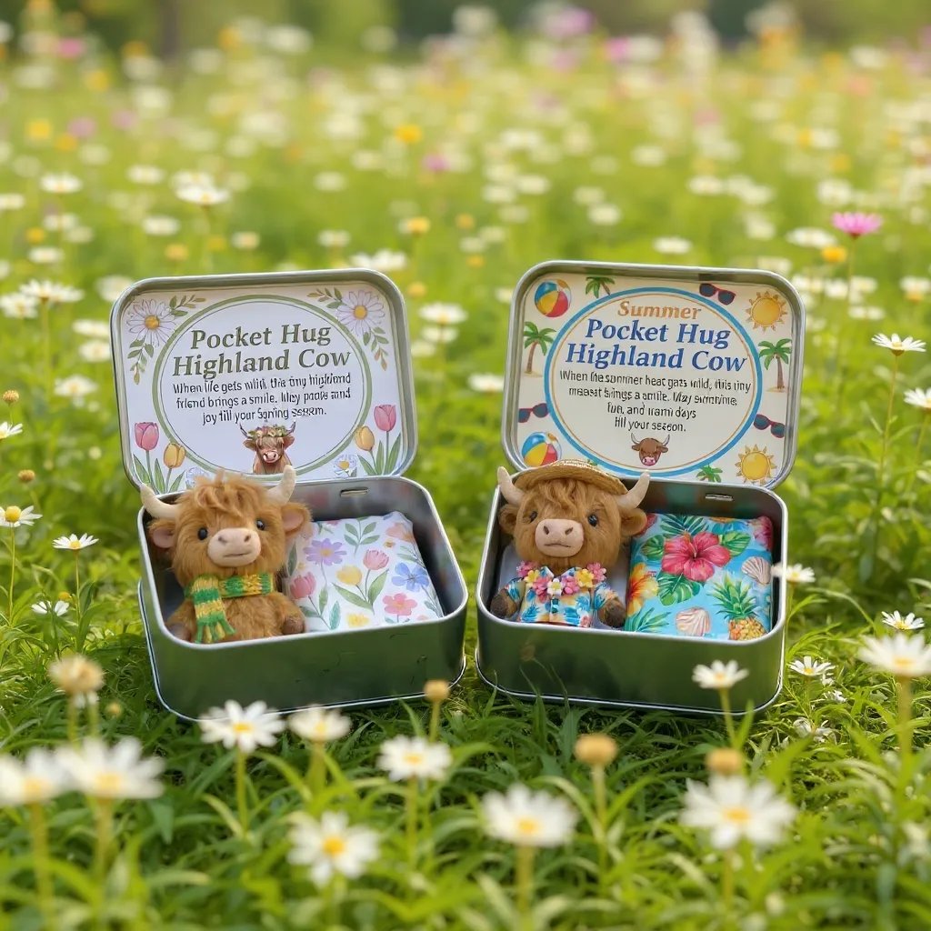 🌾🐮Pocketkrammer Skotsk Højlandskvæg Gavesæt – Et lille kram, du kan have med overalt 💛