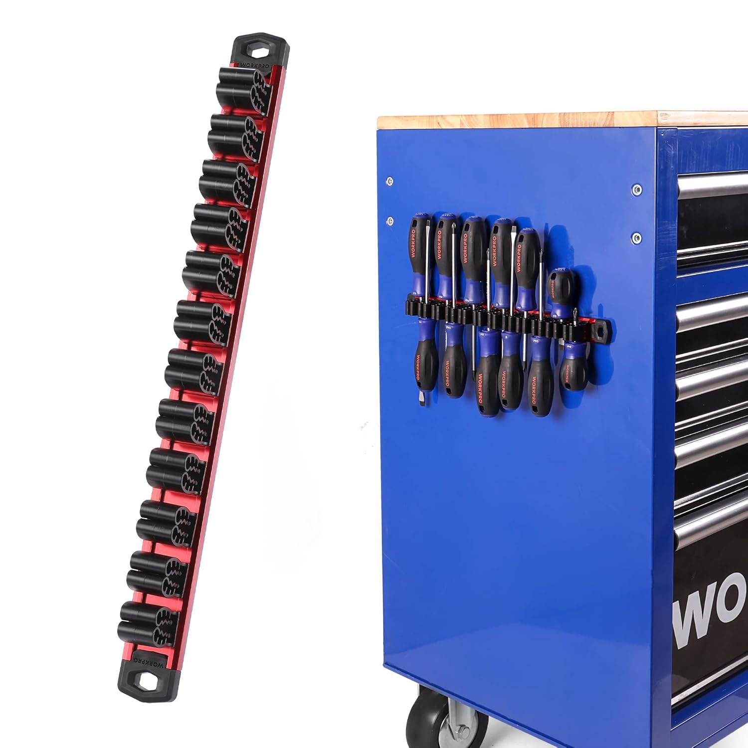 Magnetic Screwdriver & Wrench Organizer – 12-Slot Aluminum Rail, Tool Holder for Garage & Workshop