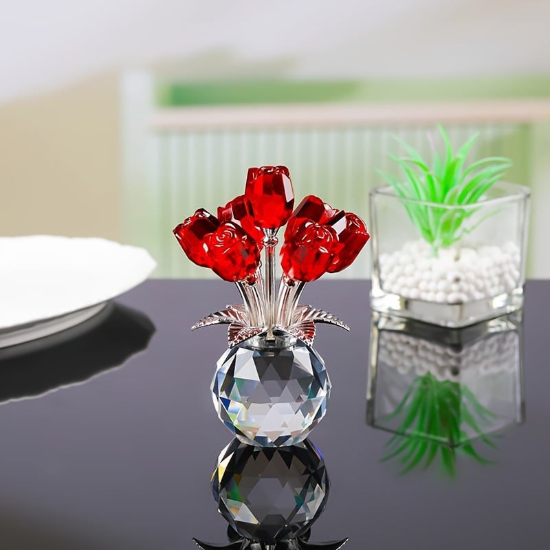 🎁 Mors Dag Udsalg ❤️ Krystal Farverig Rose Blomst Samlefigur med Vase