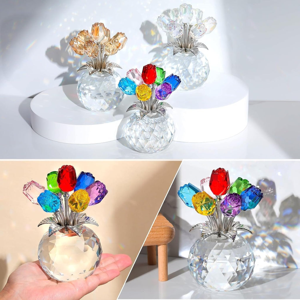 🎁 Mors Dag Udsalg ❤️ Krystal Farverig Rose Blomst Samlefigur med Vase