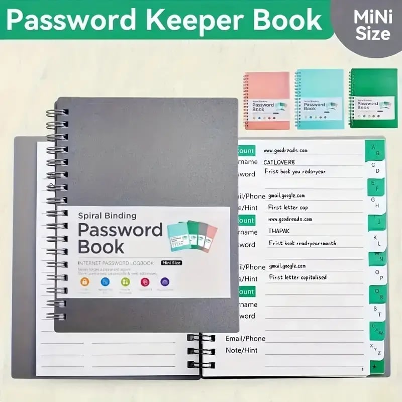 📚Mini adgangskodebog med bogstavfaner | adgangskodebog til internet- og computerlogin, brugernavn, hjem, kontoradgangskoder
