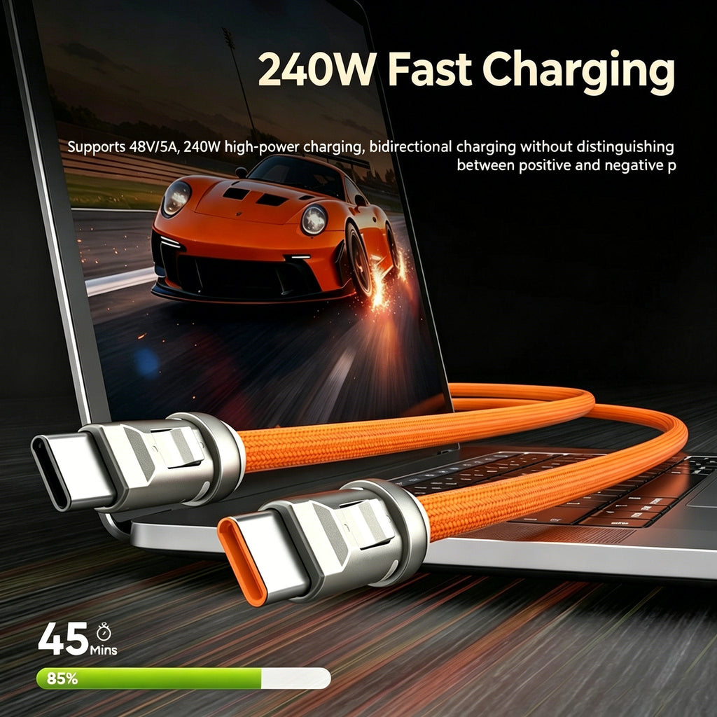 240W USB-C Opladerkabel med Nøglesnor – 2-i-1 Telefonstrop og Hurtigoplader