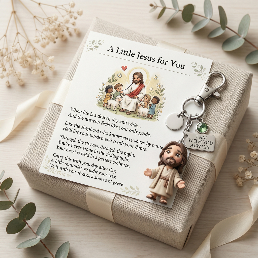 "En lille Jesus til dig" - Trøstende nøglering og digtkort gaveæske 🌟🙏