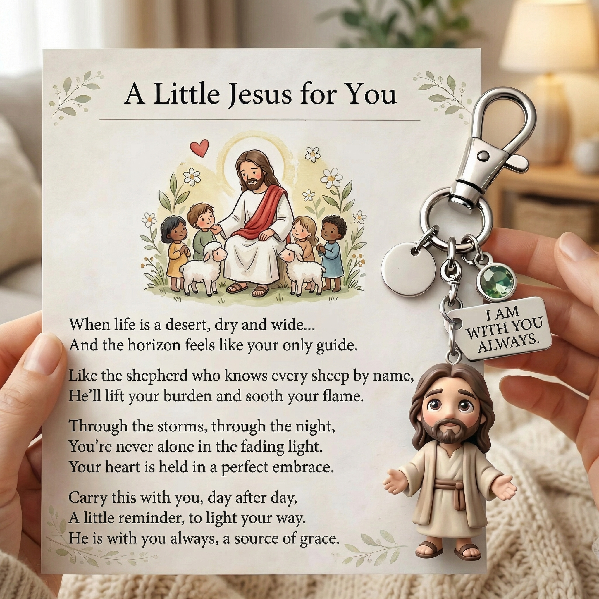 "En lille Jesus til dig" - Trøstende nøglering og digtkort gaveæske 🌟🙏