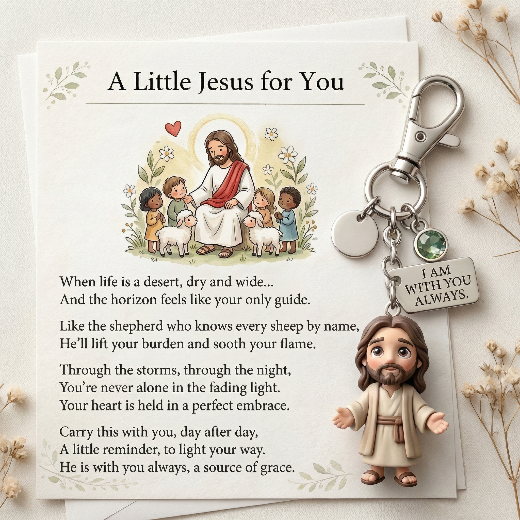 "En lille Jesus til dig" - Trøstende nøglering og digtkort gaveæske 🌟🙏